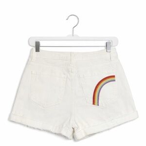 SO White Cutoff Denim Shorts Juniors Size 13 High Waist Rainbow Pocket